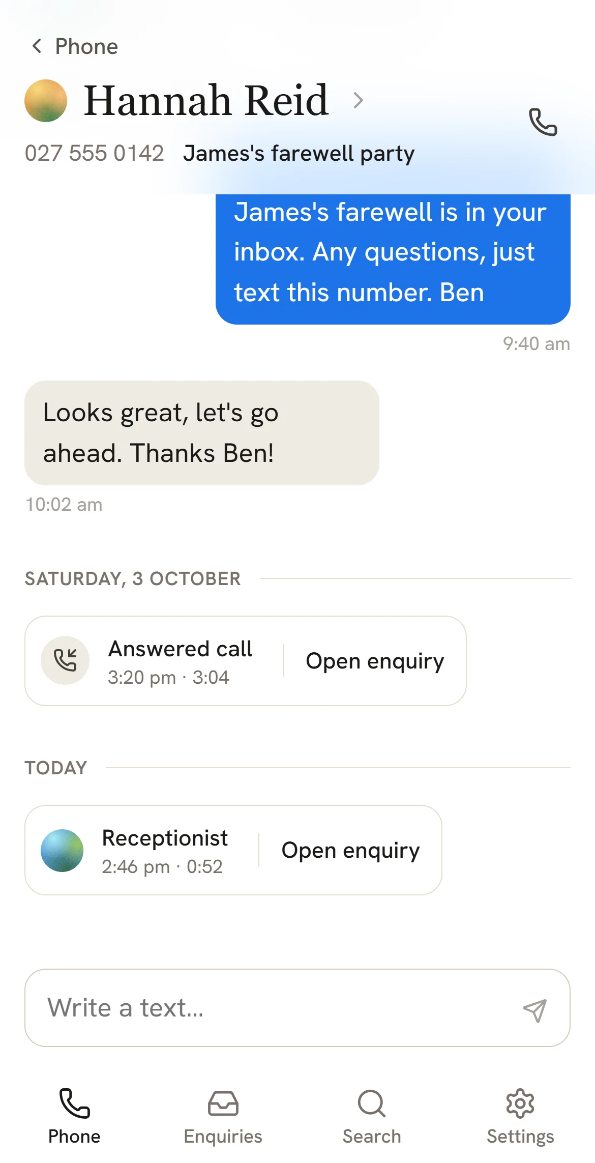 HireOS on a phone: the same conversation with Hannah Reid